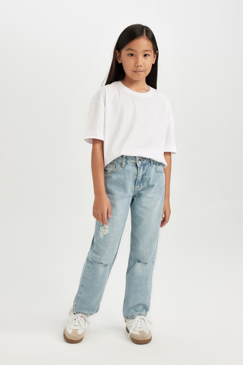 DeFacto Girl Straight Fit Ripped Detailed Pocketed Jeans - Image 4