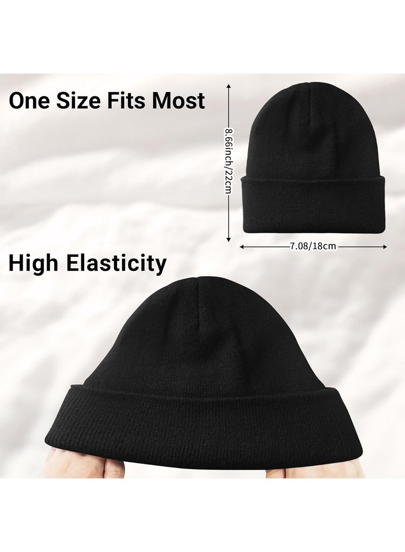 2-Pack Beanie for Men & Women - Cuffed Knit Winter Hats, Warm Slouchy Skull Cap Beanies, Black - Image 3
