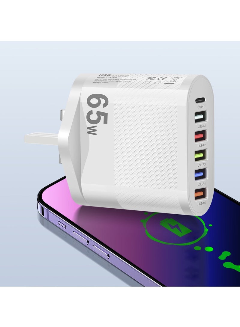 عام شاحن سفر للهاتف المحمول 65 وات 5 منافذ USB من النوع C - Image 1