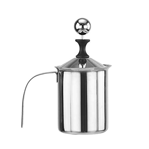 PINDIA 800 ML Stainless Steel Manual Milk Frother, Double Mesh Coffee Cappuccino Foamer Creamer - 1 Pc - Image 1