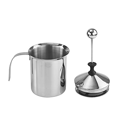 PINDIA 800 ML Stainless Steel Manual Milk Frother, Double Mesh Coffee Cappuccino Foamer Creamer - 1 Pc - Image 2