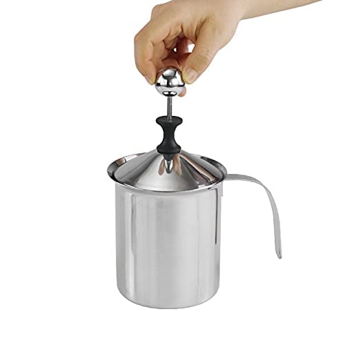 PINDIA 800 ML Stainless Steel Manual Milk Frother, Double Mesh Coffee Cappuccino Foamer Creamer - 1 Pc - Image 5