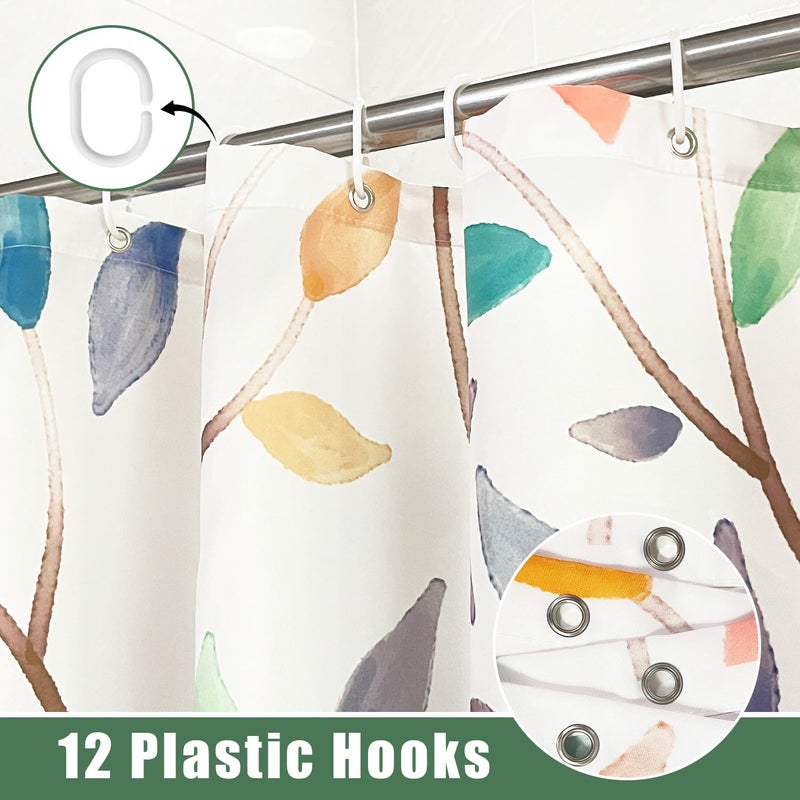 JWXCBIM Boho Leaf Floral Shower Curtain, Spring Summer Modern Colorful Botanical Leaves Bohemian Fabric Shower Curtain Set with 12 Hooks, Bathroom Accessories Decor Cloth Curtain 72x72 Inches - Image 3