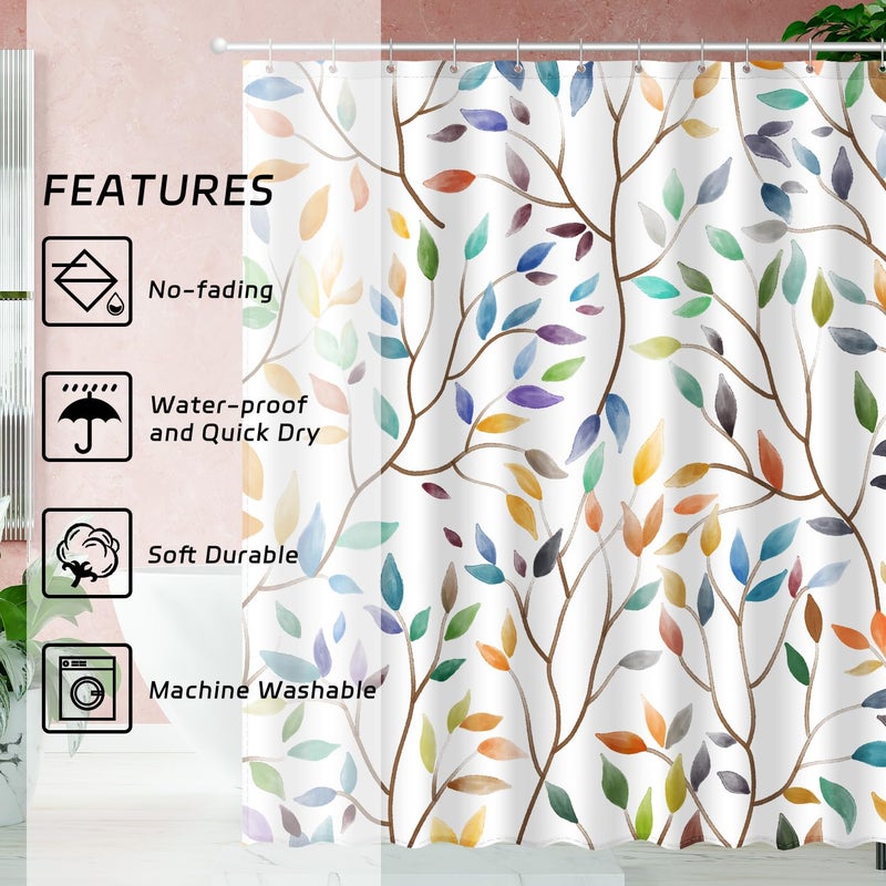 JWXCBIM Boho Leaf Floral Shower Curtain, Spring Summer Modern Colorful Botanical Leaves Bohemian Fabric Shower Curtain Set with 12 Hooks, Bathroom Accessories Decor Cloth Curtain 72x72 Inches - Image 5