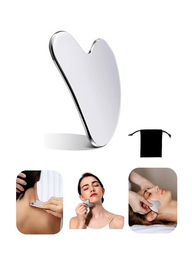 بوبي لوح كشط من الفولاذ المقاوم للصدأ، لوح كشط معدني، أداة كشط للوجه من الفولاذ المقاوم للصدأ، التخلص من الانتفاخات، تدليك البشرة المشدودة، وجه مشدود، جهاز تدليك الجسم والعين والرقبة - Image 1