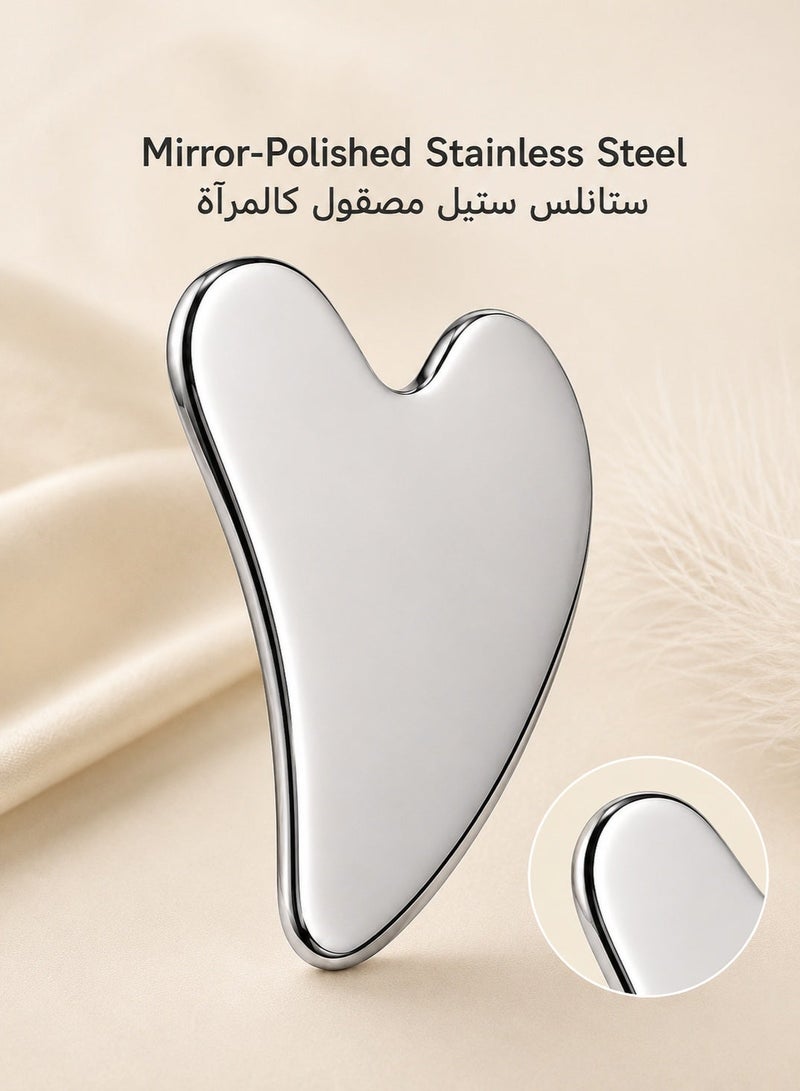 BUPY Stainless Steel Gua Sha Facial Massage Tool with Storage Pouch, Smooth Rounded Edge Scraper for Face, Jawline, Neck and Body, Silver - Image 4