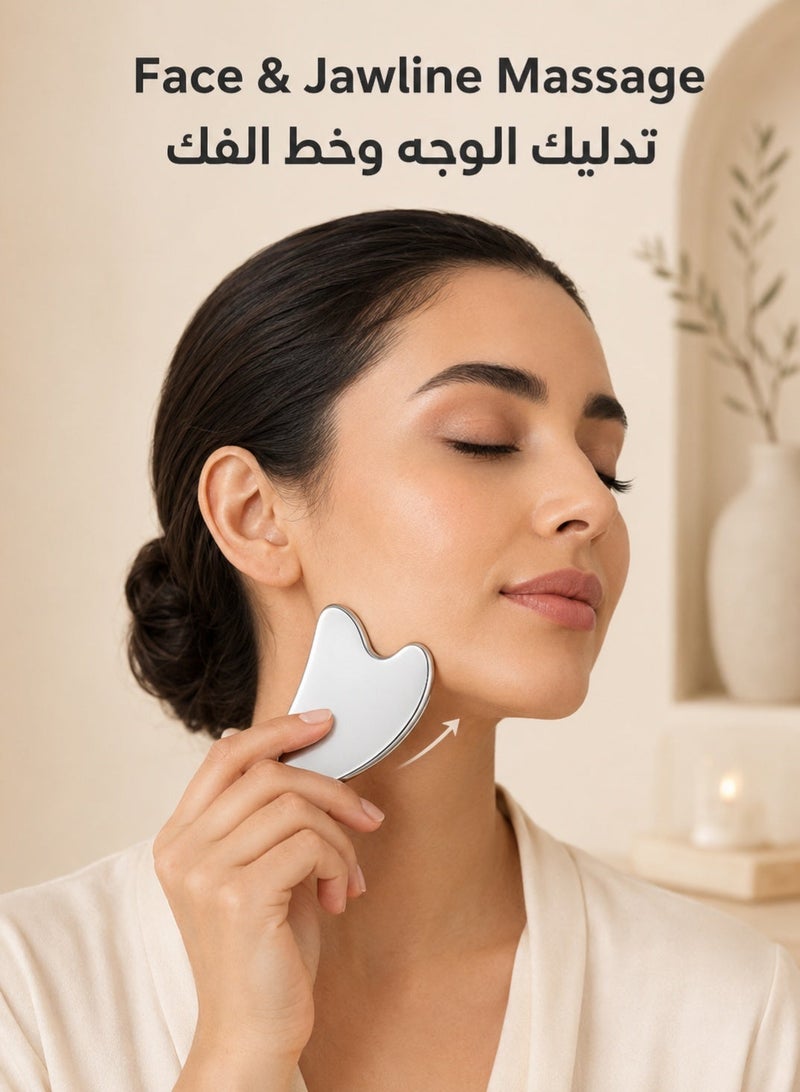 BUPY Stainless Steel Gua Sha Facial Massage Tool with Storage Pouch, Smooth Rounded Edge Scraper for Face, Jawline, Neck and Body, Silver - Image 5