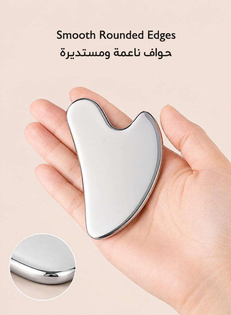 BUPY Stainless Steel Gua Sha Facial Massage Tool with Storage Pouch, Smooth Rounded Edge Scraper for Face, Jawline, Neck and Body, Silver - Image 3
