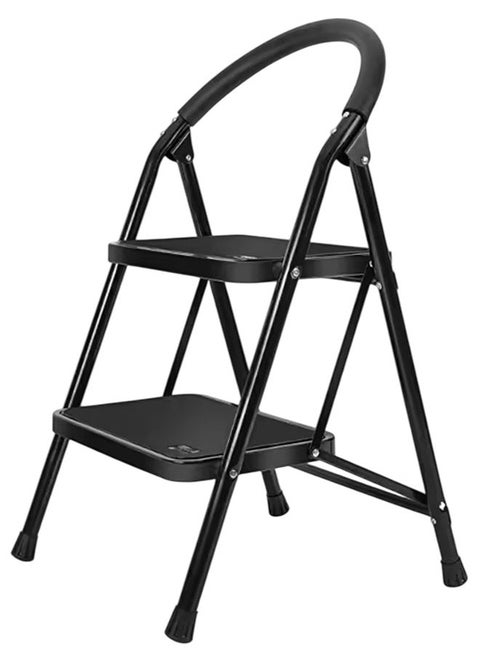 Portable folding 2 step ladder with extra wide anti-slip heavy duty steel pedal with hand grip