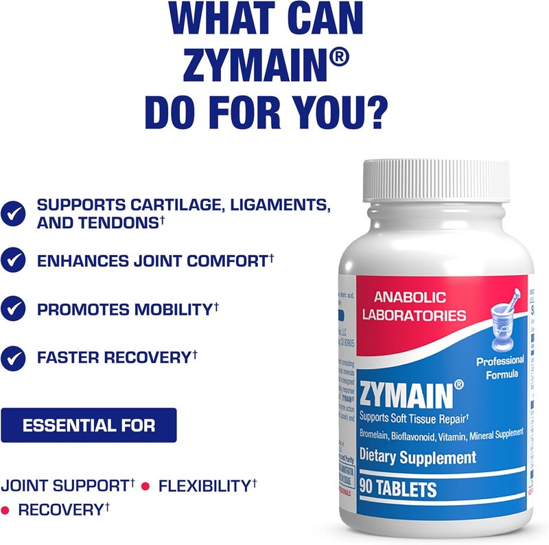 Anabolic Laboratories Zymain Dietary Supplement - Supports Soft Tissue Repair with Bromelain, Bioflavonoids, Vitamins, and Minerals - 90 Tablets - Image 3