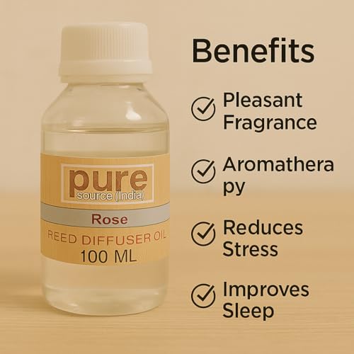 Pure Source India Aroma Reed Diffuser Refill Rose 100ML.and 8 Pcs Reed Sticks Coming Free with It - Image 4