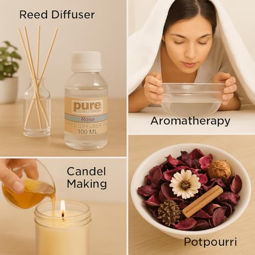 Pure Source India Aroma Reed Diffuser Refill Rose 100ML.and 8 Pcs Reed Sticks Coming Free with It - Image 3