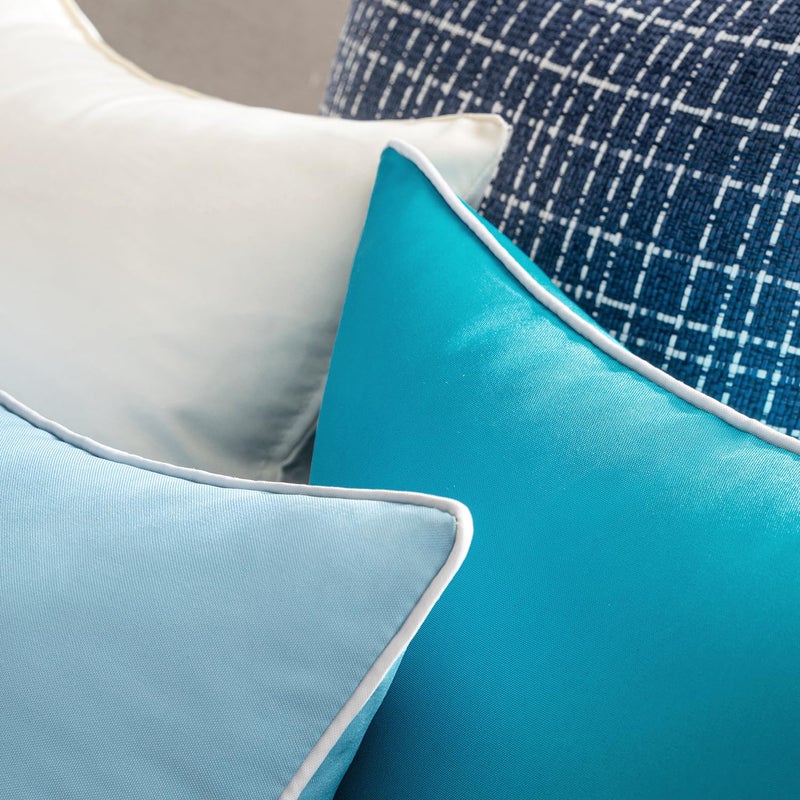 MIULEE Pack of 2 Outdoor Waterproof Pillow Covers Decorative Farmhouse Throw Pillow Covers Square Solid Color Couch Cushions Spring for Patio Tent Bed Sofa Living Room 18x18 Inch Teal Blue - Image 3