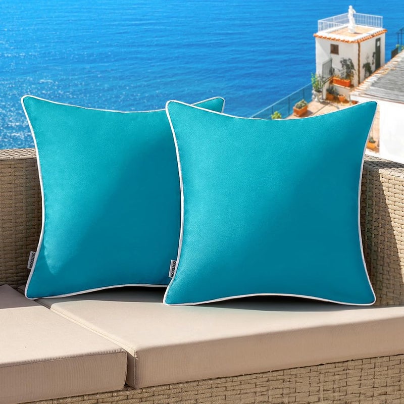 MIULEE Pack of 2 Outdoor Waterproof Pillow Covers Decorative Farmhouse Throw Pillow Covers Square Solid Color Couch Cushions Spring for Patio Tent Bed Sofa Living Room 18x18 Inch Teal Blue - Image 1