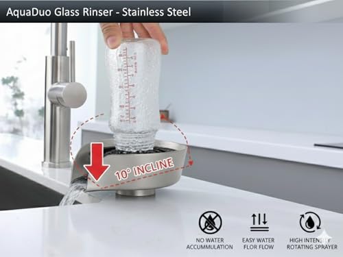 AquatiQ AquaDuo Glass Rinser and Kitchen Sink Sprayer Combo, Stainless Steel Cup Washer, Cup Cleaner, Bottle Washer, Bar Sink Attachment, Pull out Sprayer, Brushed Nickel - Image 4