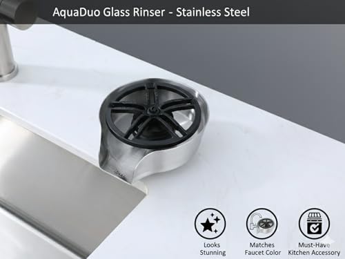 AquatiQ AquaDuo Glass Rinser and Kitchen Sink Sprayer Combo, Stainless Steel Cup Washer, Cup Cleaner, Bottle Washer, Bar Sink Attachment, Pull out Sprayer, Brushed Nickel - Image 3