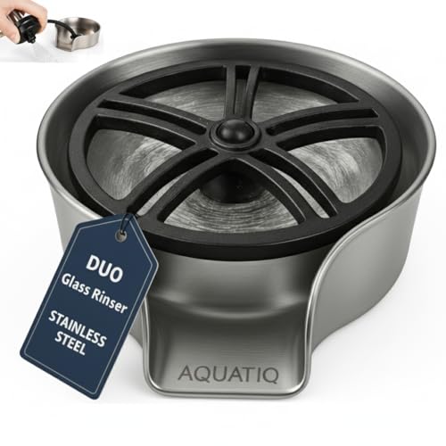 AquatiQ AquaDuo Glass Rinser and Kitchen Sink Sprayer Combo, Stainless Steel Cup Washer, Cup Cleaner, Bottle Washer, Bar Sink Attachment, Pull out Sprayer, Brushed Nickel - Image 1