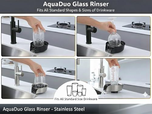 AquatiQ AquaDuo Glass Rinser and Kitchen Sink Sprayer Combo, Stainless Steel Cup Washer, Cup Cleaner, Bottle Washer, Bar Sink Attachment, Pull out Sprayer, Brushed Nickel - Image 2