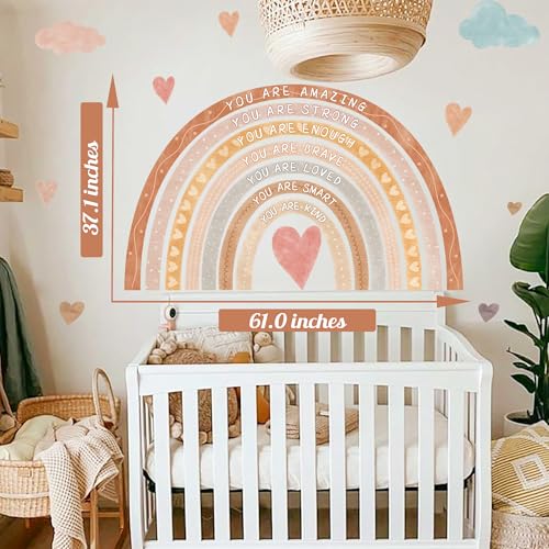 HATARU Large Rainbow Wall Decal Boho Kids Bedroom Wall Decals Peel and Stick Rainbow Wall Sticker Watercolor Inspirational Walls Decor Stickers Self-Affirmation Decal Vinyl Wallpaper for Nursery Playroom - Image 3