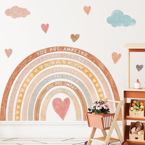 HATARU Large Rainbow Wall Decal Boho Kids Bedroom Wall Decals Peel and Stick Rainbow Wall Sticker Watercolor Inspirational Walls Decor Stickers Self-Affirmation Decal Vinyl Wallpaper for Nursery Playroom - Image 1