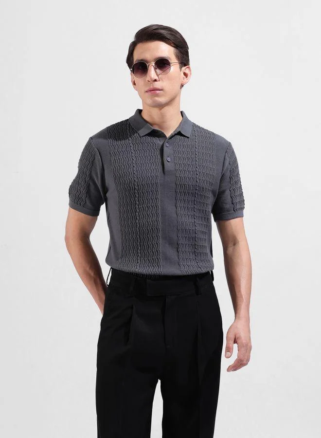 شركة المرآب الهندية Men Slim Fit Textured Polo Neck Half Sleeves T-Shirt
