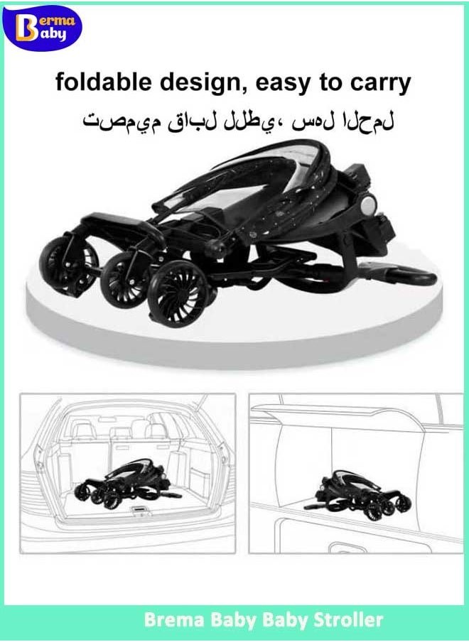 Berma Baby - Convertible Baby Stroller, Portable Two-Way Stroller Foldable Travel Pram with Adjustable Canopy, 360 Universal Wheel Travel Buggy Lie-Flat Baby Prams with Reversible Handle Adjustable Seat (Style 3) - Image 1