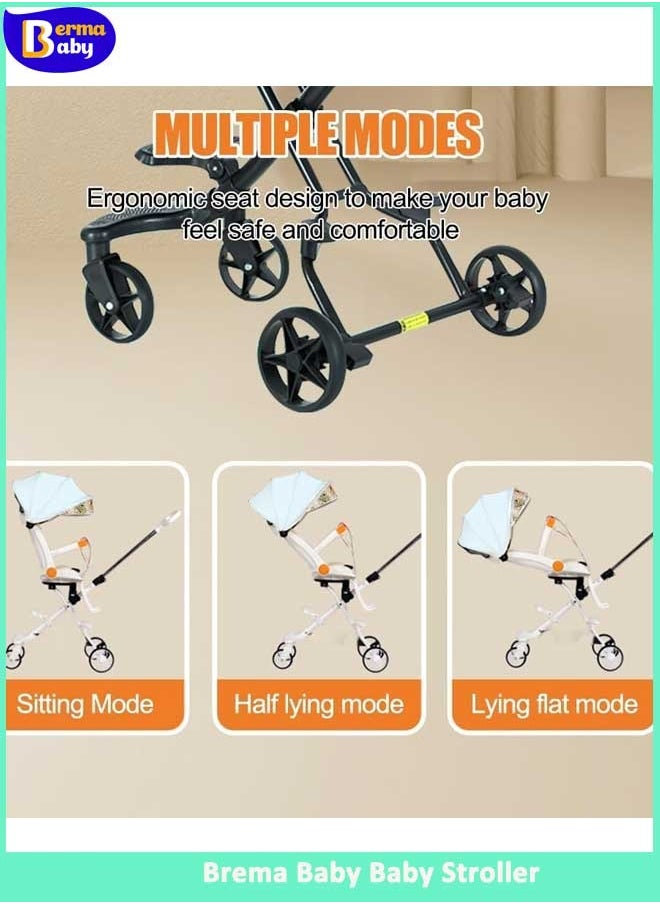Berma Baby - Convertible Baby Stroller, Portable Two-Way Stroller Foldable Travel Pram with Adjustable Canopy, 360 Universal Wheel Travel Buggy Lie-Flat Baby Prams with Reversible Handle Adjustable Seat (Style 3) - Image 1