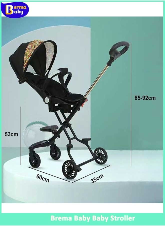 Berma Baby - Convertible Baby Stroller, Portable Two-Way Stroller Foldable Travel Pram with Adjustable Canopy, 360 Universal Wheel Travel Buggy Lie-Flat Baby Prams with Reversible Handle Adjustable Seat (Style 3) - Image 1