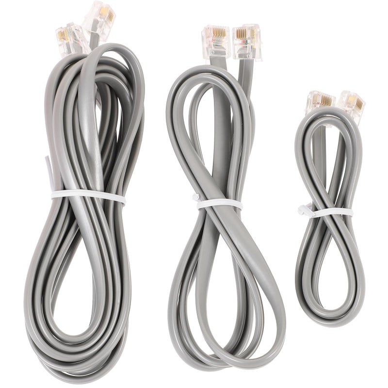 Silver Gray RJ12 6P6C Landline Telephone Cord Extension Set 3 Pack for Home and Office - Image 2