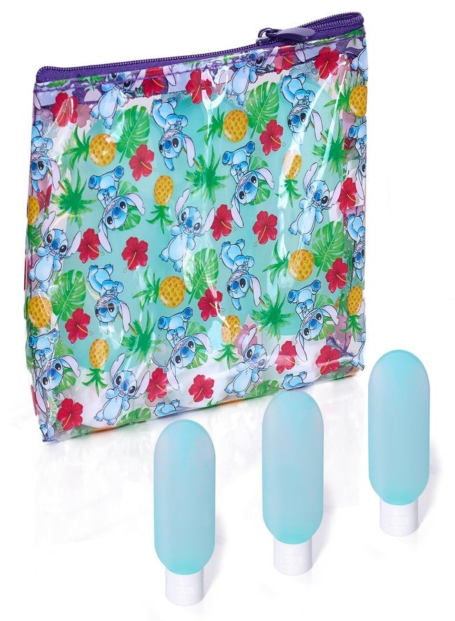 Disney Stitch Travel Bag and Bottle Set Official License, Clear Toiletry Bag with Three 3 oz Squeeze Bottles, Travel - Image 1