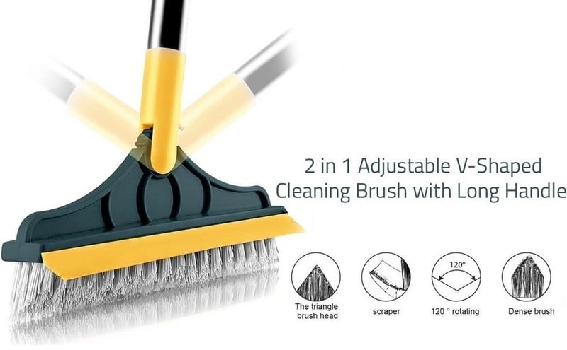 Nubilous Bathroom Cleaning Brush with Wiper 2 in 1 Tiles Cleaning Brush Floor Scrub Bathroom Brush with Long Handle 120° Rotate Bathroom Floor Cleaning Brush Home Kitchen Bathroom Cleaning Accessories - Image 2