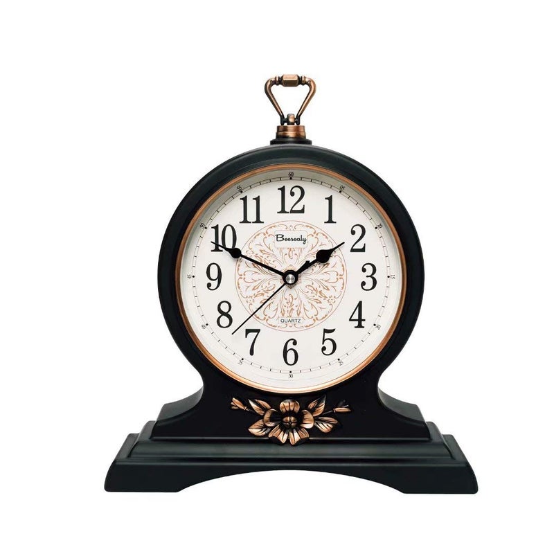 Beesealy Mantel Clock12 Inch Mantel Clock Silent and NonTicking Retro Mantel Clock for Living RoomKitchen Decoration Black 