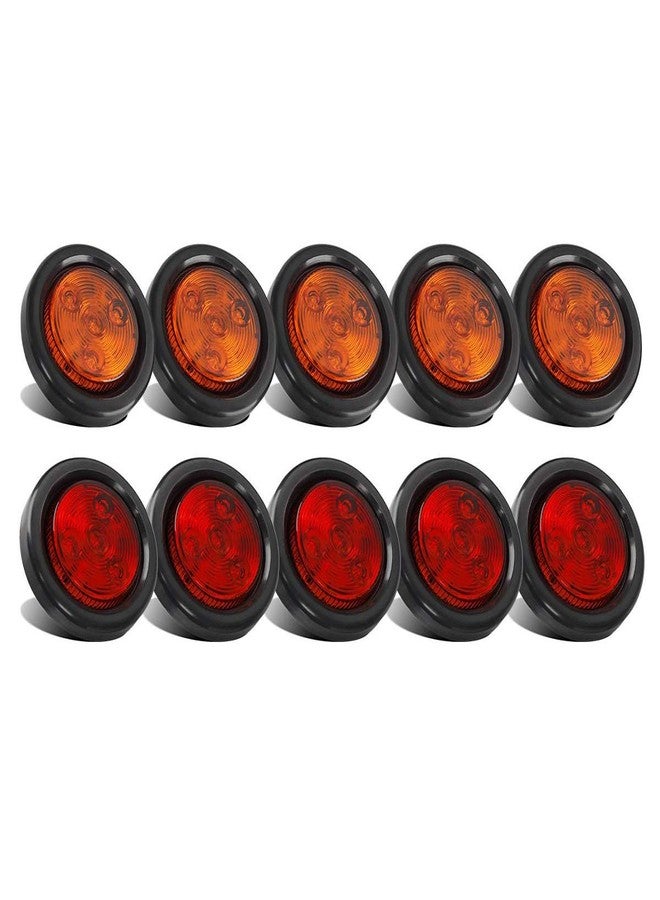 Partsam 10Pack(5 Amber + 5 Red) 2" Led Round Side Marker Light Grommet Flush Mount 4LED, Sealed 2 Round led Marker Lights Truck Trailer with Reflex Lens, IP67 Waterproof - Image 1