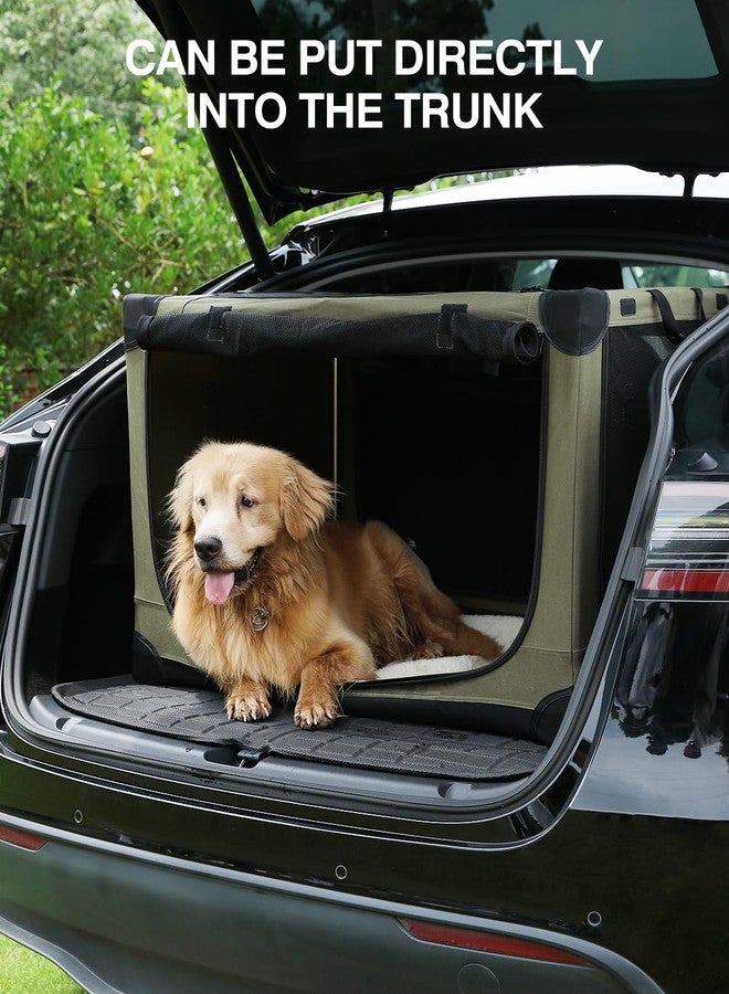 Deekuiwi 24-Inch Collapsible Travel Dog Crate, Portable 4-Door Soft Kennel for Medium to Large Dogs, Chew-Proof Mesh Windows, Indoor/Outdoor Use, Foldable, with Storage Bag (Green) - Image 5