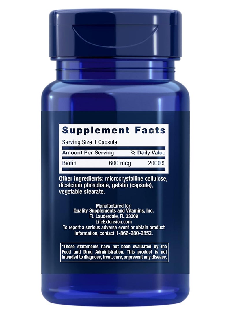 Life Extension Biotin Essential Nutrient For Healthy Hair And Nails - 600 Mg Caps 100'S - Image 2