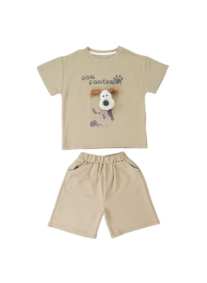 LITTLE SURPRISE BOX Brown Doggy Paw 2pcs Shorts set for Toddlers and Kids.-2-3Y