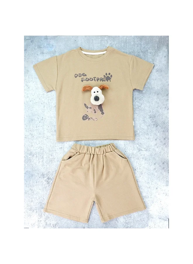 LITTLE SURPRISE BOX Brown Doggy Paw 2pcs Shorts set for Toddlers and Kids.-2-3Y