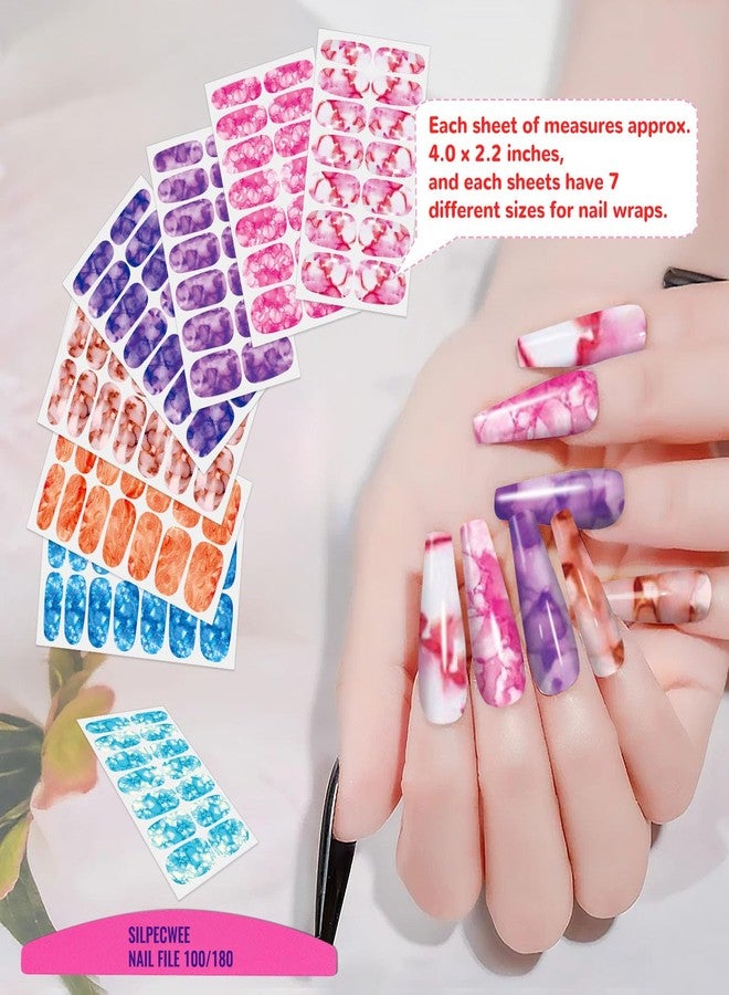 SILPECWEE 16 Sheets Nail Stickers Full Nail Wraps for Women Mermaid Color Marble Nail Polish Strips Gel Strips Self Adhesive Press on Fingernail Sticker Nails for Girls with File - Image 5