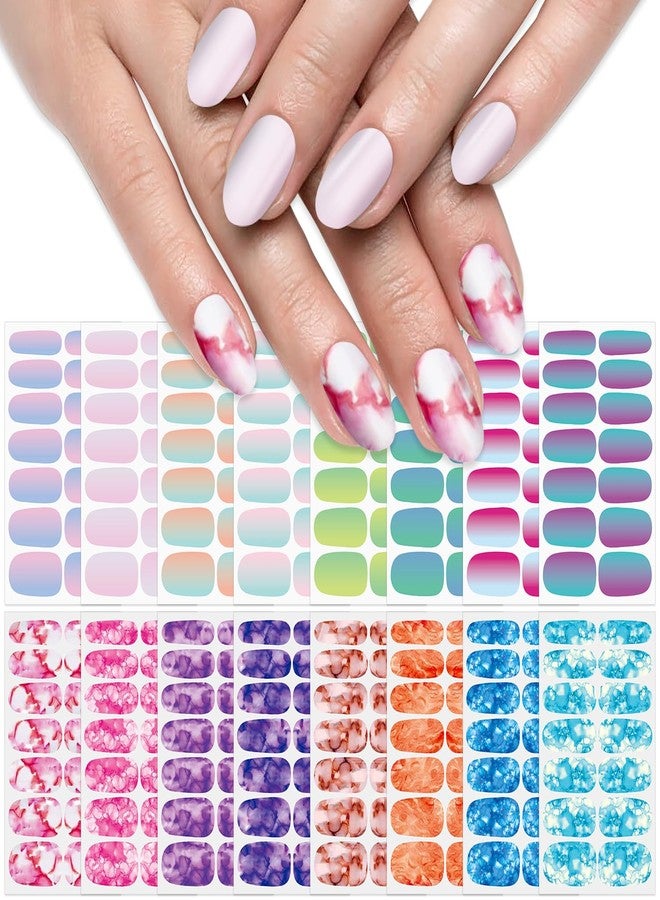 SILPECWEE 16 Sheets Nail Stickers Full Nail Wraps for Women Mermaid Color Marble Nail Polish Strips Gel Strips Self Adhesive Press on Fingernail Sticker Nails for Girls with File - Image 1