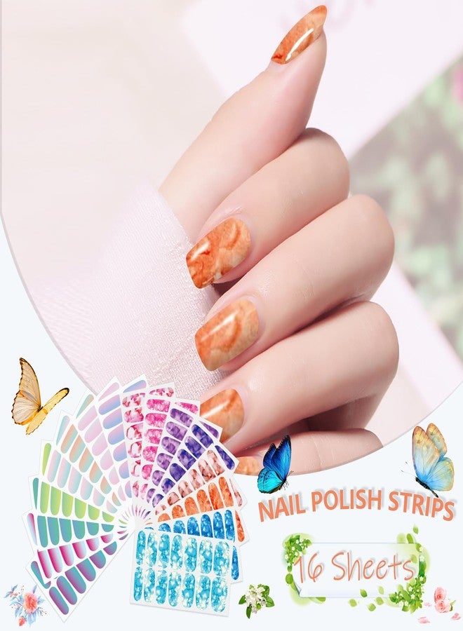 SILPECWEE 16 Sheets Nail Stickers Full Nail Wraps for Women Mermaid Color Marble Nail Polish Strips Gel Strips Self Adhesive Press on Fingernail Sticker Nails for Girls with File - Image 3