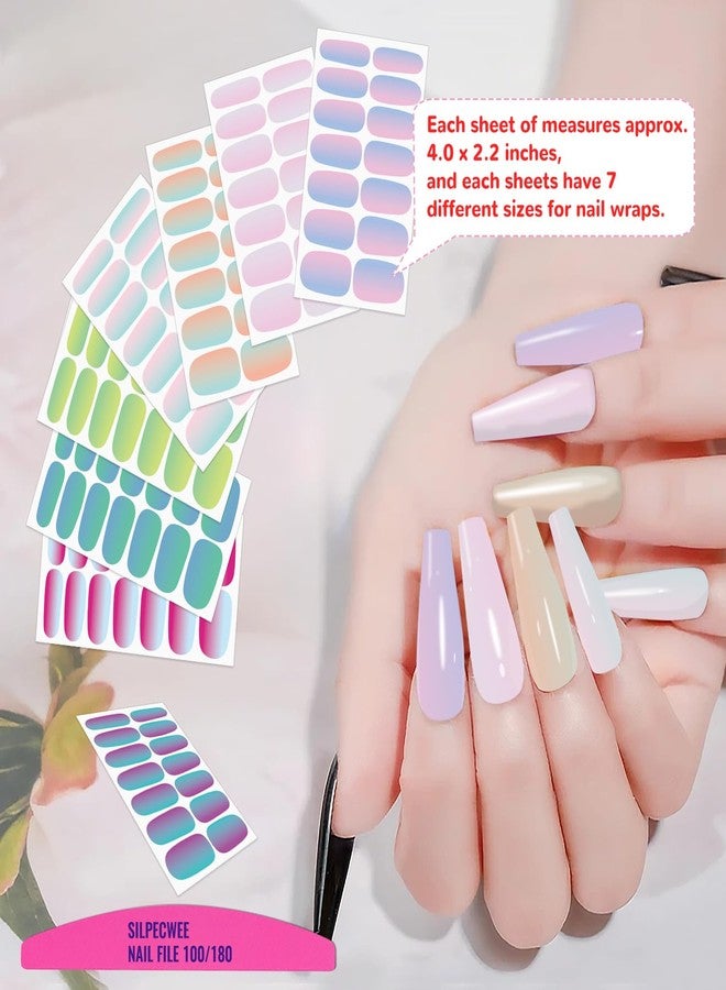 SILPECWEE 16 Sheets Nail Stickers Full Nail Wraps for Women Mermaid Color Marble Nail Polish Strips Gel Strips Self Adhesive Press on Fingernail Sticker Nails for Girls with File - Image 4