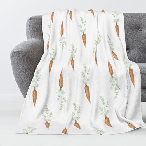 JOOCAR Easter Throw Blanket Soft Warm Cozy Fleece Flannel Throw Blanket Funny Food Cartoon Carrot Lightweight Blanket for Sofa Bed Couch Spring Decor Easter Gift 50" x 60" - Image 1