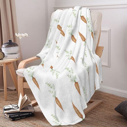 JOOCAR Easter Throw Blanket Soft Warm Cozy Fleece Flannel Throw Blanket Funny Food Cartoon Carrot Lightweight Blanket for Sofa Bed Couch Spring Decor Easter Gift 50" x 60" - Image 3