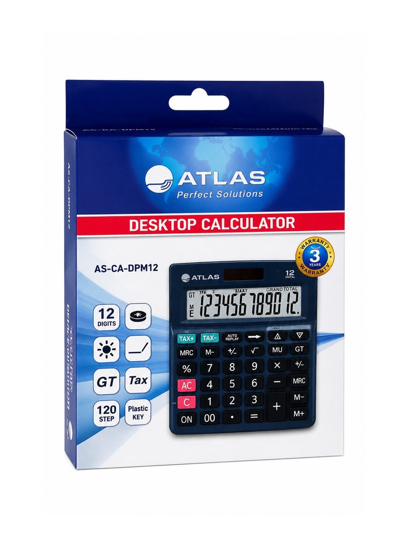 ATLAS Desktop Calculator With 12 Digit Display And Plastic Cover - Image 1
