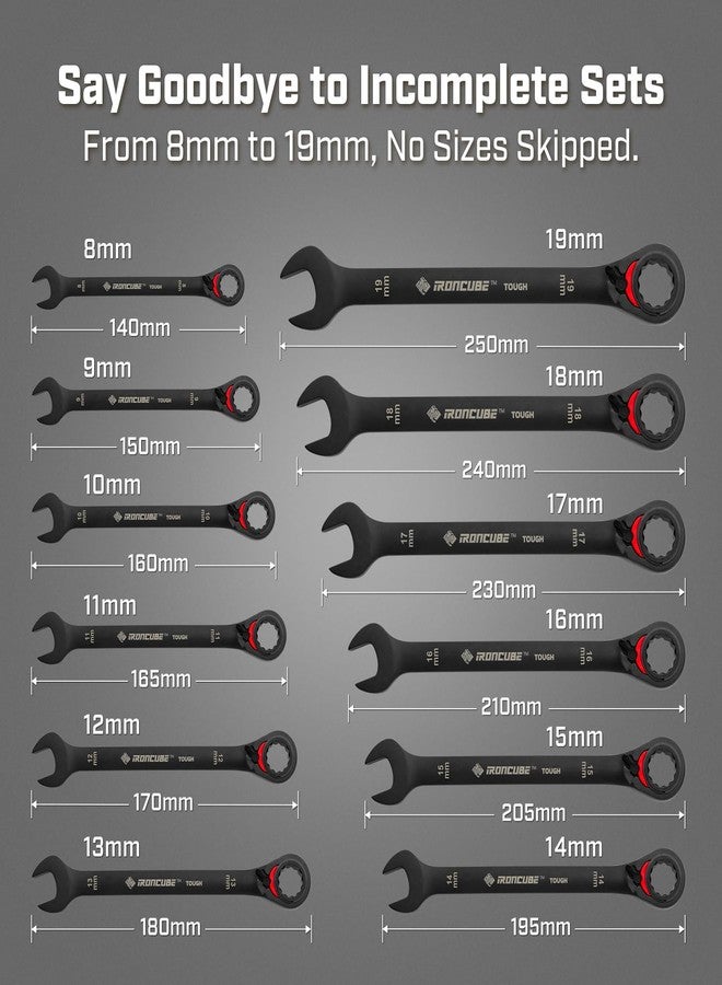 ironcube Reversible ratcheting Wrench Set, 12-Piece Metric 8-19mm, Tough Black, with Wax Canvas Storage Bag, Racing Motorcycle Maintenance Toolkit for Backup Teams - Image 2