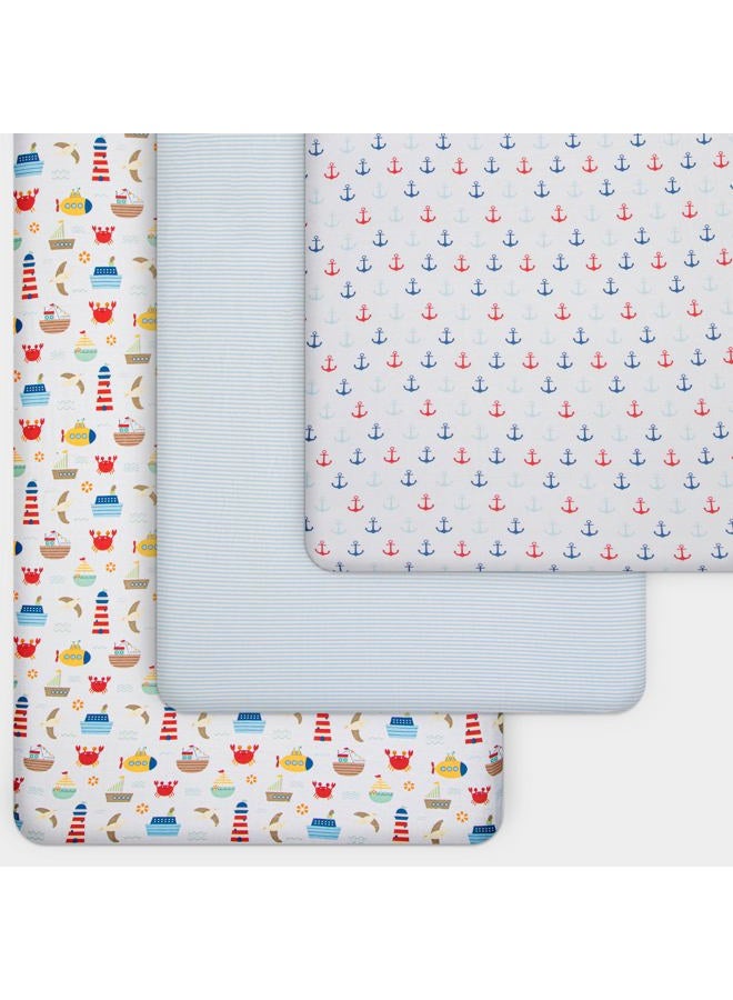 GrowWILD Fitted Crib Sheets | 3 Pack Soft Stretchy Jersey Cotton Fitted Crib Sheet | Breathable Baby Crib Sheets with Adorable Nautical Design - Image 3