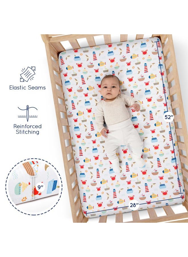 GrowWILD Fitted Crib Sheets | 3 Pack Soft Stretchy Jersey Cotton Fitted Crib Sheet | Breathable Baby Crib Sheets with Adorable Nautical Design - Image 4