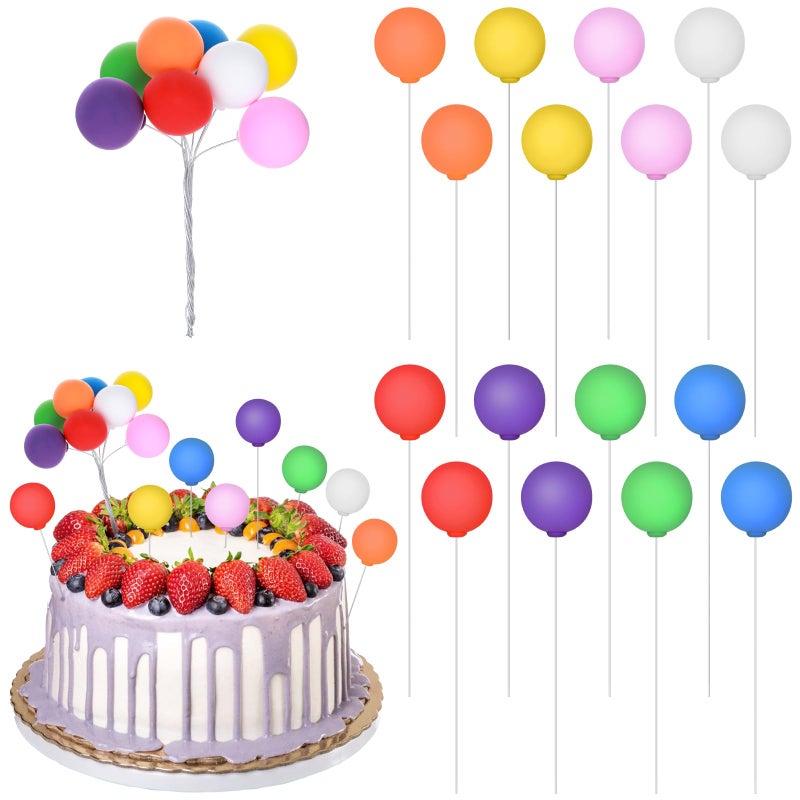 Molain 16 Pcs Colorful Balloon Cake Topper Rainbow Cake Balls Round Mini Balloon Cupcake Toppers Cake Decoration for Birthday Party Wedding Decoration Supplies(Color1) - Image 1