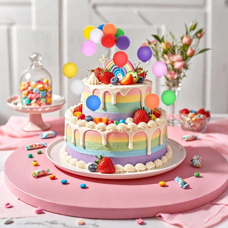 Molain 16 Pcs Colorful Balloon Cake Topper Rainbow Cake Balls Round Mini Balloon Cupcake Toppers Cake Decoration for Birthday Party Wedding Decoration Supplies(Color1) - Image 4