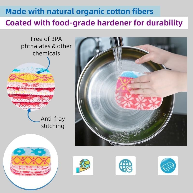 Amarelle GEN II Dish Washing Scrubbers (5-Pack), Made in Green Kitchen Scrubbers for Dishes, Non Scratch Pot & Pan Scrubber, Dual-Sided Heavy-Duty Scouring Pads, Reusable (Nordic Folk) - Image 5